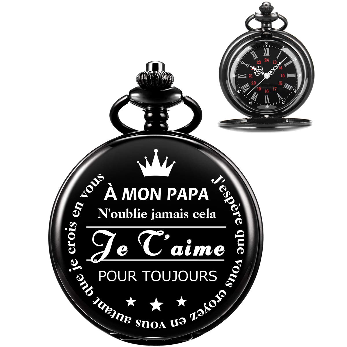 Montre De Poche SUPBRO Vintage Avec Chaîne - Cadeau Élégant Pour Père, Anniversaire, Noël
