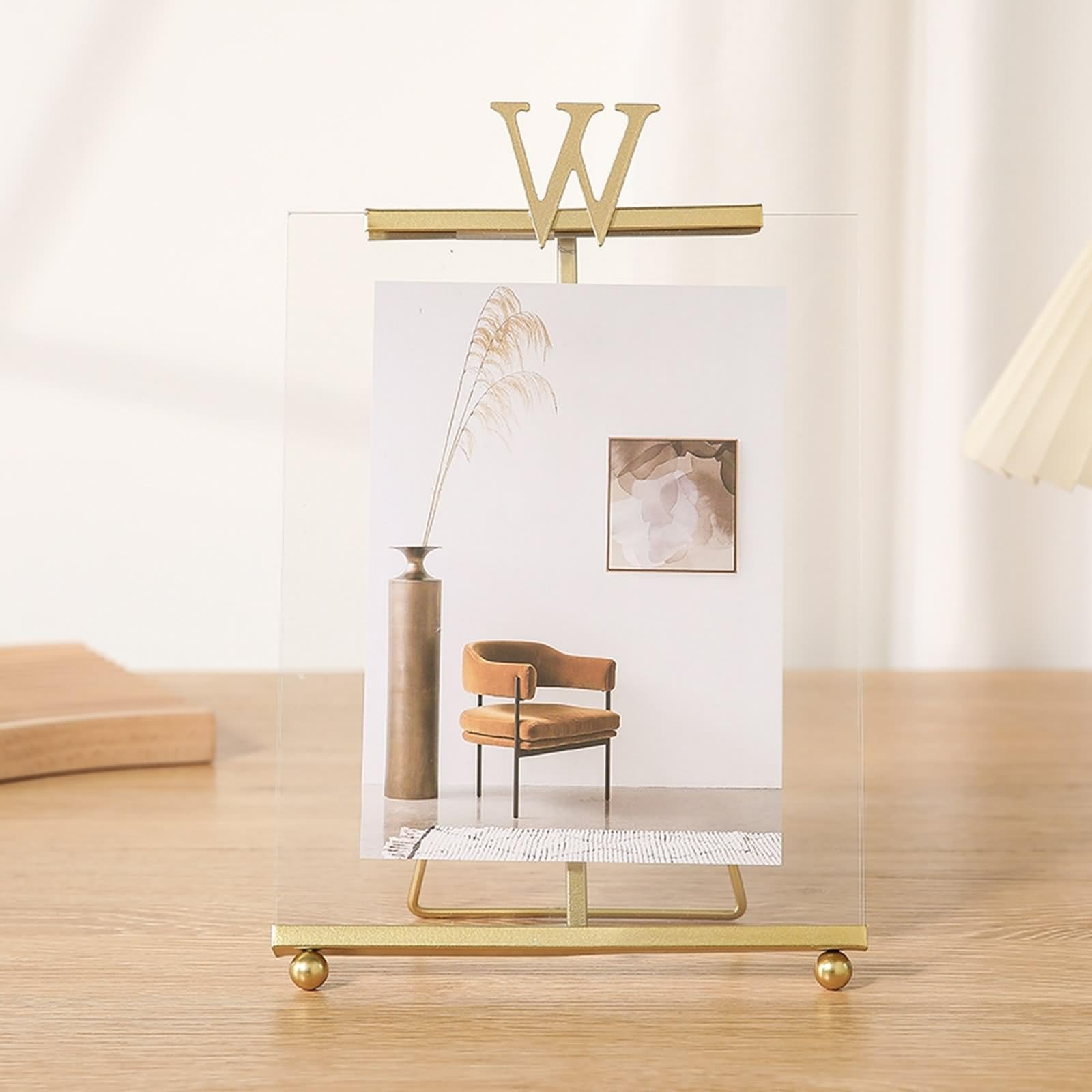 Photo Frame Vintage, Bilderrahmen Gold 13x18 Rechteckig mit W Vertikal für Tischplatte aus Metall
