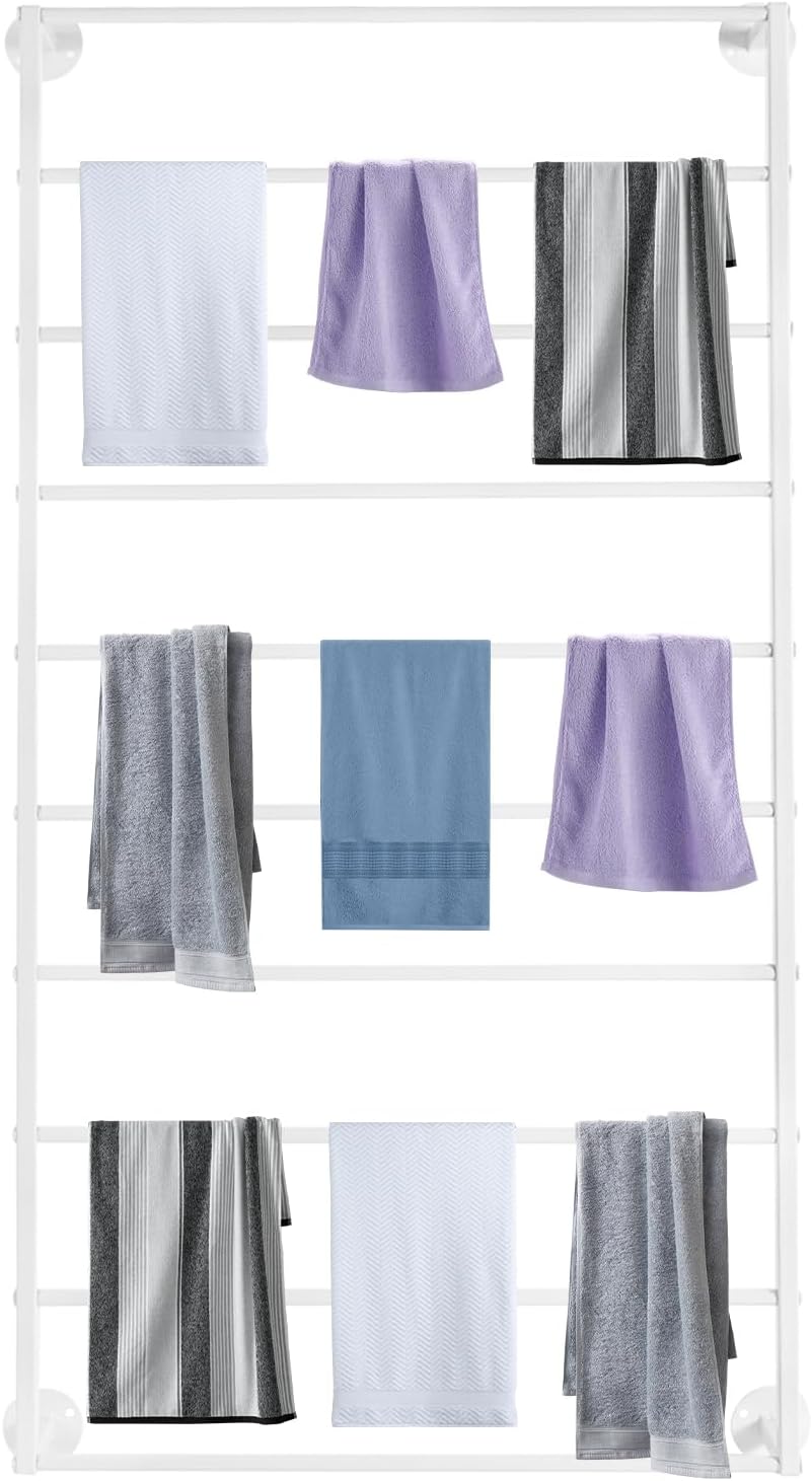 Wall Mounted Scarf Rack, 10 Tiers Display Ties & Scarf Storage Rack, Space-Saving Wrapping Paper Organizer Ribbon Holder Wall Display Rack for Flower Shops, Craft Room (White)