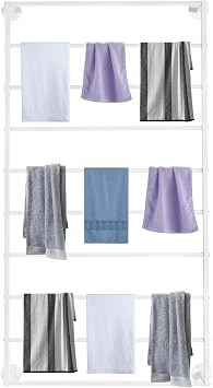 10-Layer Wall Mounted Display Rack, Wall Mounted Scarf Rack, Metal Towels Storage Rack, Tie Scarf Rack, Belt Towel Holder, Wall Mounted Scarf Rack for Home or Retail Stores White