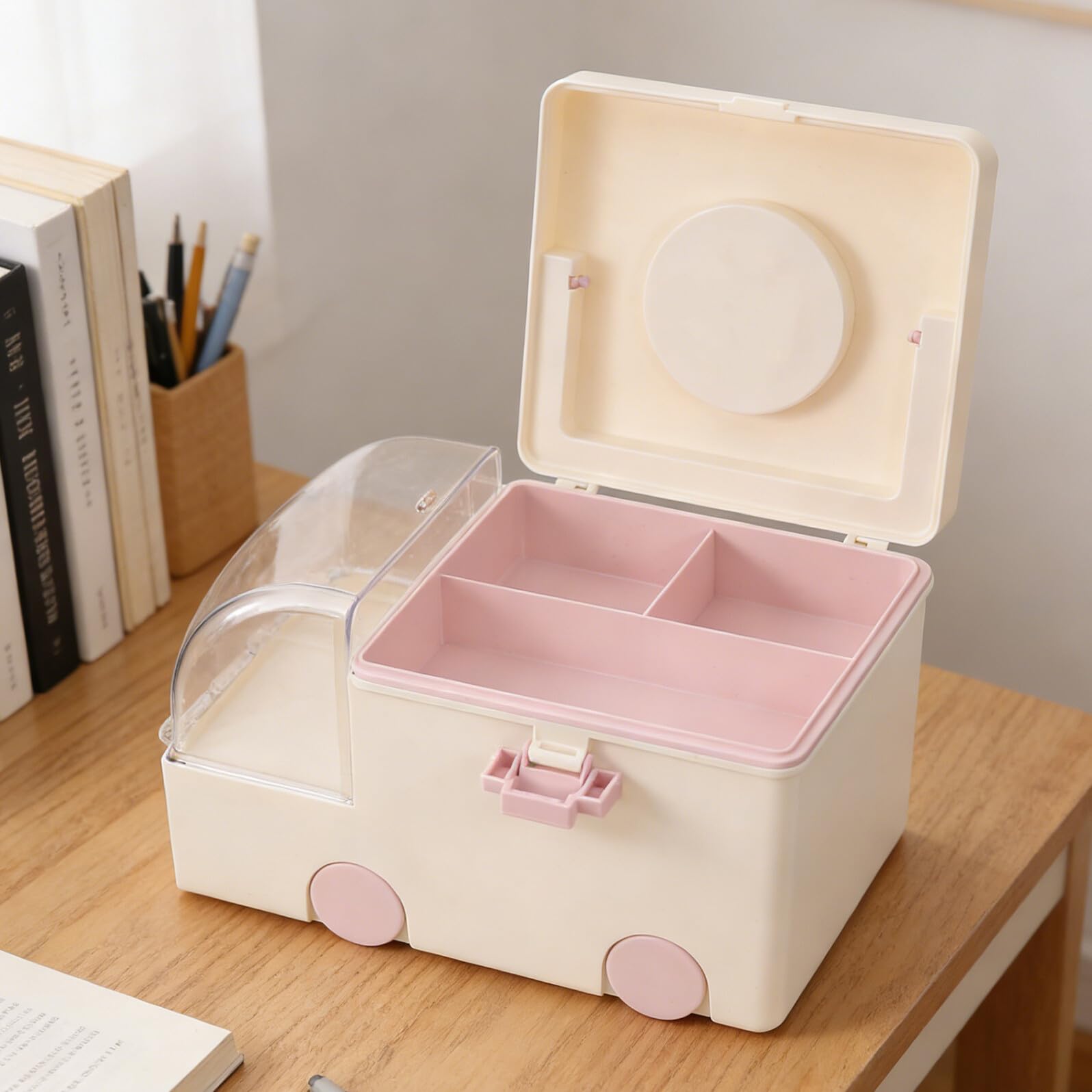 Caja Organizadora Portátil de Medicamentos para Botiquín Médico de Emergencia Familiar, Gran Capacidad 30x20x18 Cm, Plástico Resistente Color Rosa Cereza, Kit Sanitario para Hogar