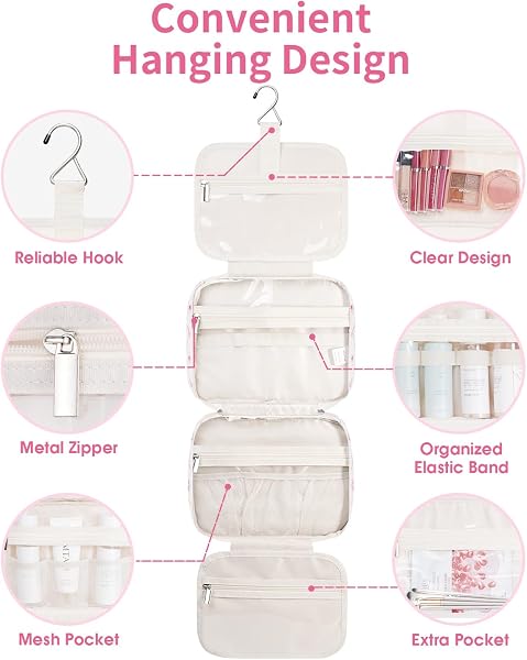 Narwey Beauty Case Borsa da Bagno da Appendere Borsa per Trucco da Viaggio Organizzatore Cosmetico per Donne e Ragazze - 5
