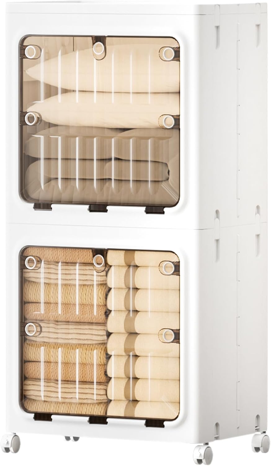 JEKO&JEKO 315 Qt Expanded Bathroom Storage Cabinet, 3-Tier Tall Cabinet Organizer with Wheels, Foldable Plastic Storage Bin for Kitchen, Laundry Room or Home, White