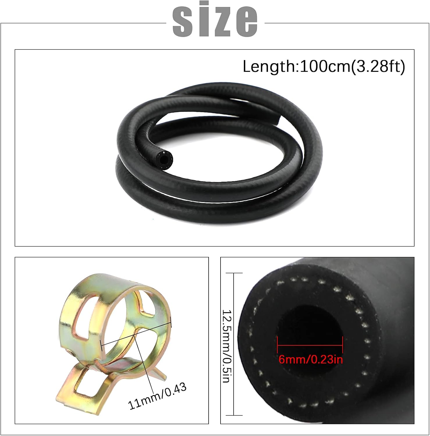 SAVITA 3.28 Ft 1/4" Inch ID Fuel Line Set, Fuel Pipe Fuel Hose with 5Pcs Hose Clamp, Petrol Hose Tool Kit for Motor, Car, Tractor, Small Engines