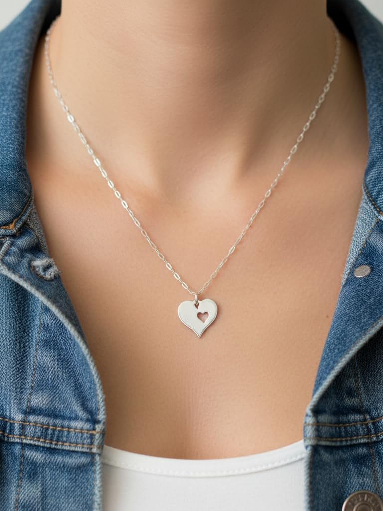 EnCharmed Sterling Silver Mother Daughter Hearts Set of 2 Flat Charm Necklaces, Mom Pregnancy Delicate Pendant Jewelry, 18"