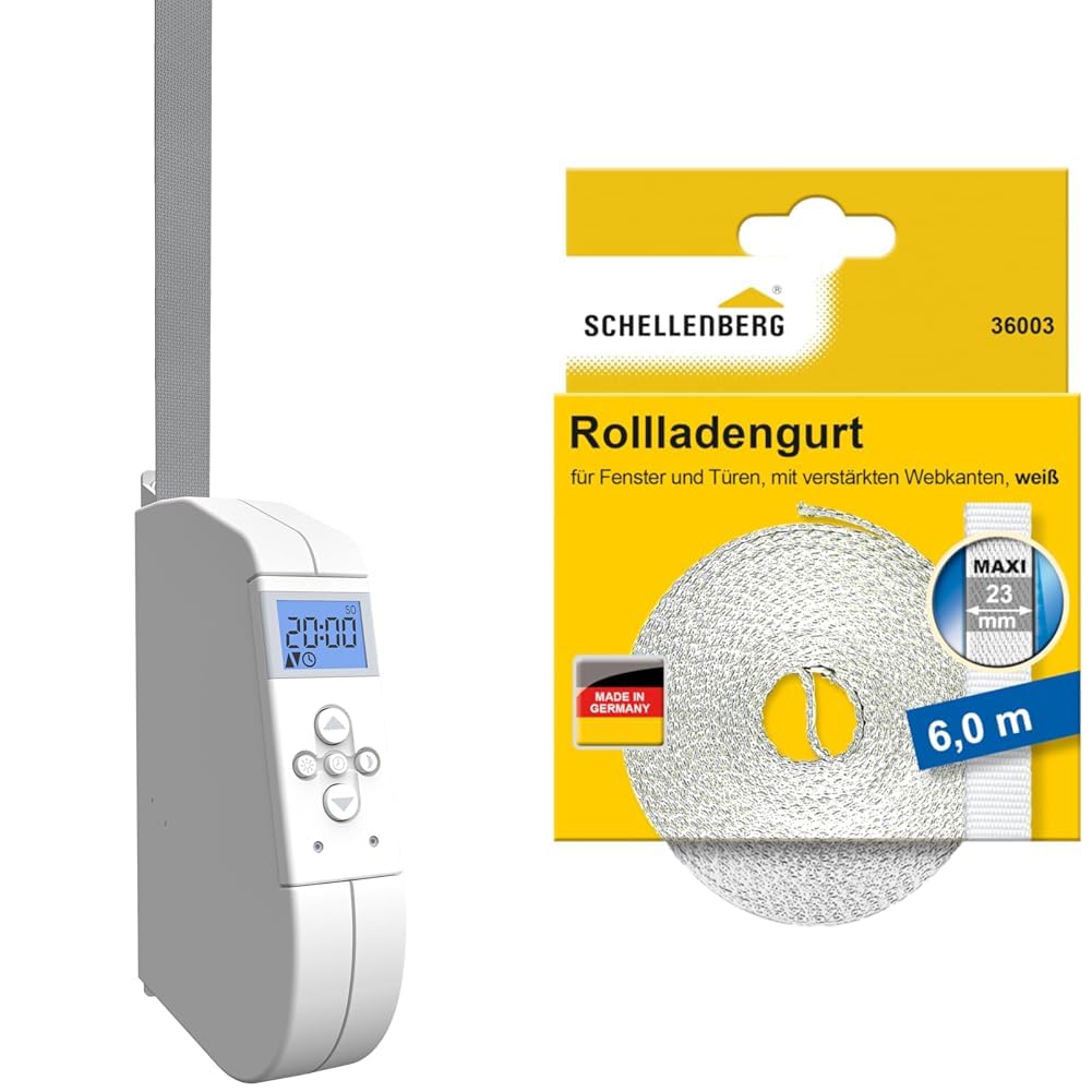eWickler Comfort eW920 elektr. Gurtwickler Schwenkwickler & Schellenberg 36003 Rolladengurt 23 mm x 6,0 m System Maxi, Rollladengurt, Gurtband, Rolladenband, weiß