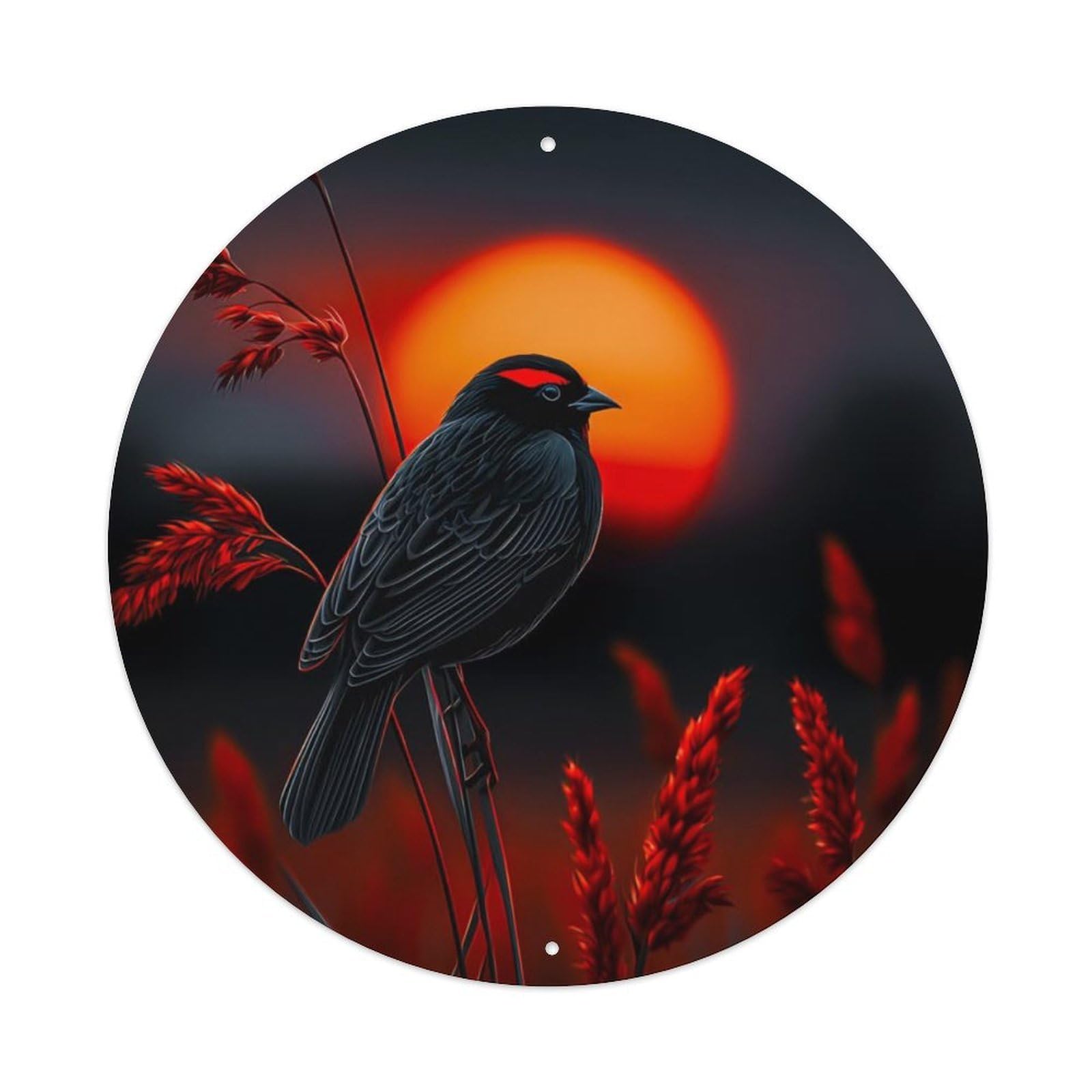 Animal Red-shouldered Blackbird Dusk Orange Sunset Red Meadow Vintage Metal Tin Sign Plaque Wall Decor for Cafe, Club Bar, Office, Garden Metal Poster 8x8Inch