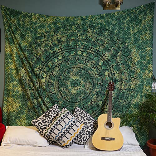 Image of Craft Trade 84x90 Inches Dark Green Cotton Mandala Ombre Wall Hanging Tapestry