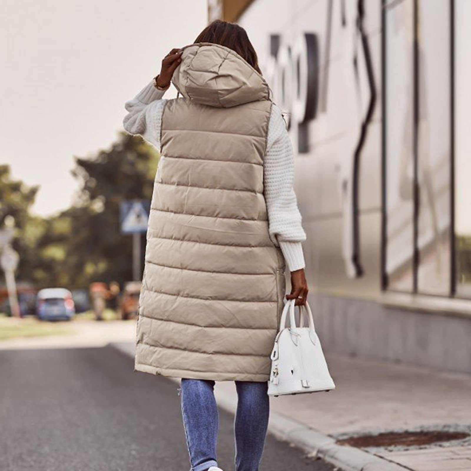 Chaleco de mujer elegante con capucha, chaleco de plumón, abrigo de invierno ligero y delgado, chaleco sin mangas, chaleco acolchado portátil, resistente al viento, chaleco deportivo para