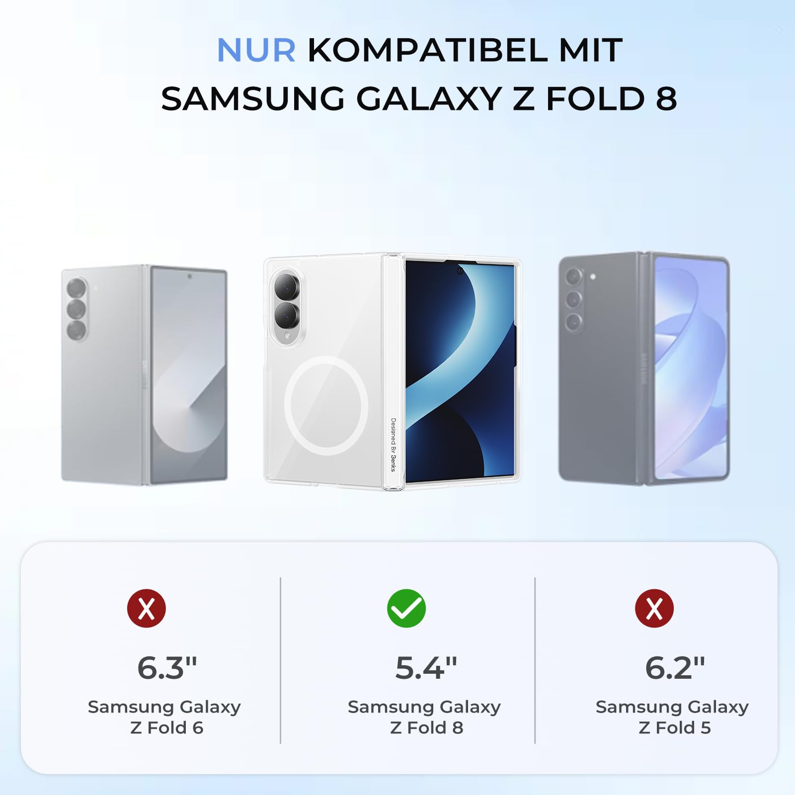 BENKS Klare Hülle für Samsung Galaxy Z Fold 8 mit Scharnierschutz