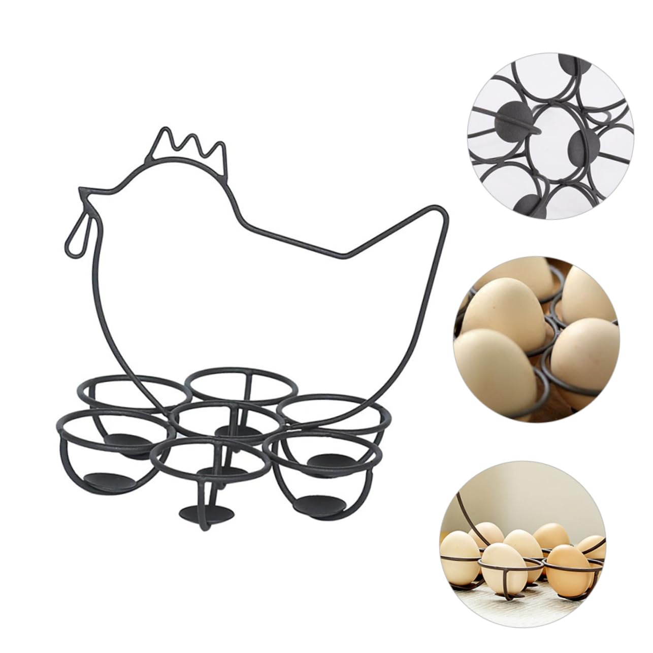 Organizador de Huevos de Cocina de Metal Negro Diseño de Gallina, Soporte Estable y Exhibición Decorativa para Encimera