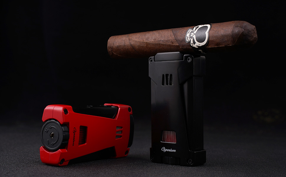 Encendedor de cigarro triple llama antorcha negro miniatura 7