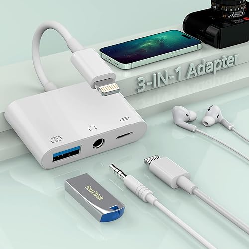 Adaptador auxiliar Lightning USB 3 en 1