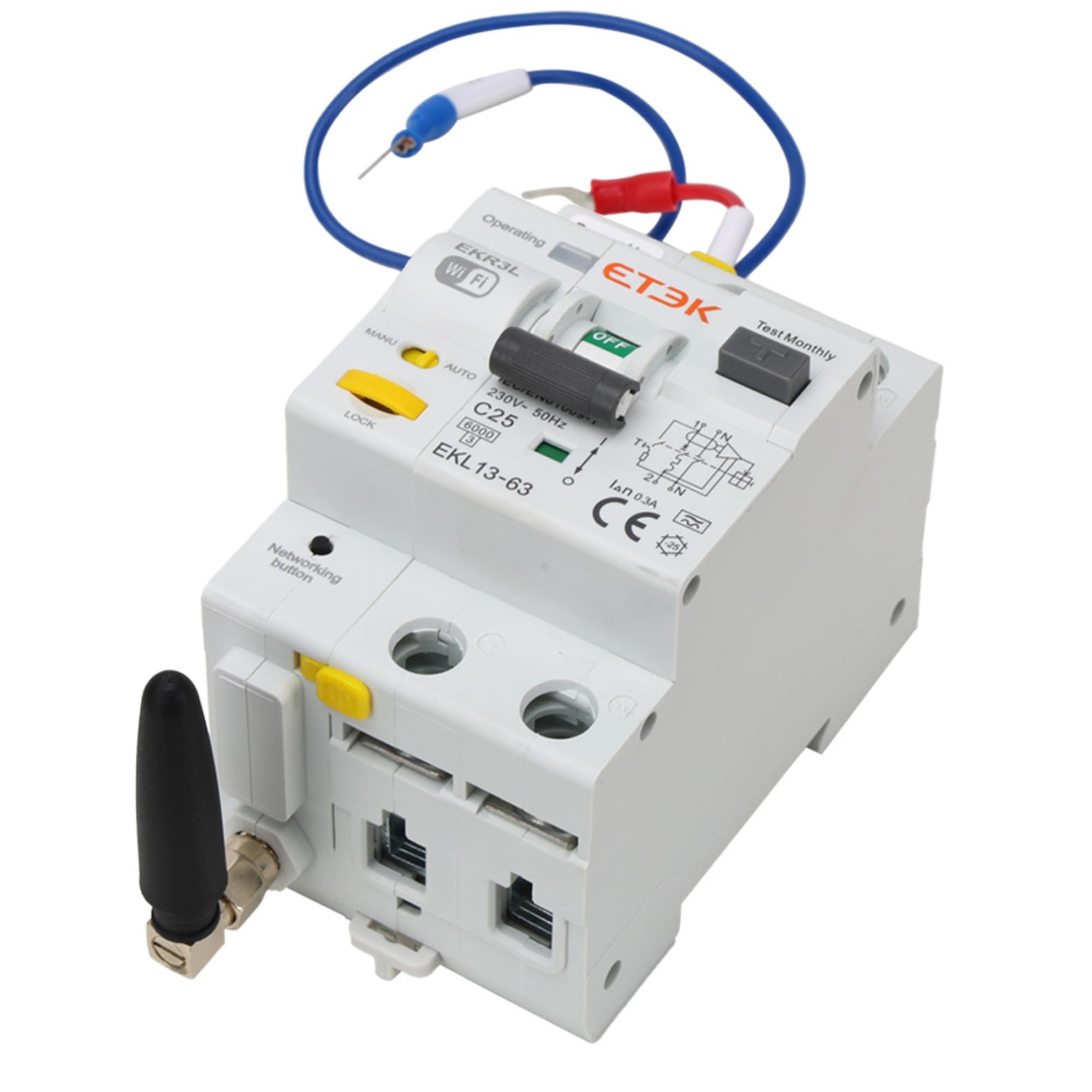 Differenziale Ricaricabile tramite WIFI - 25A 300mA - RCBO con Protezione da Sovracorrente - Superimmunizzato Classe A - Controllo Remoto tramite App Tuya