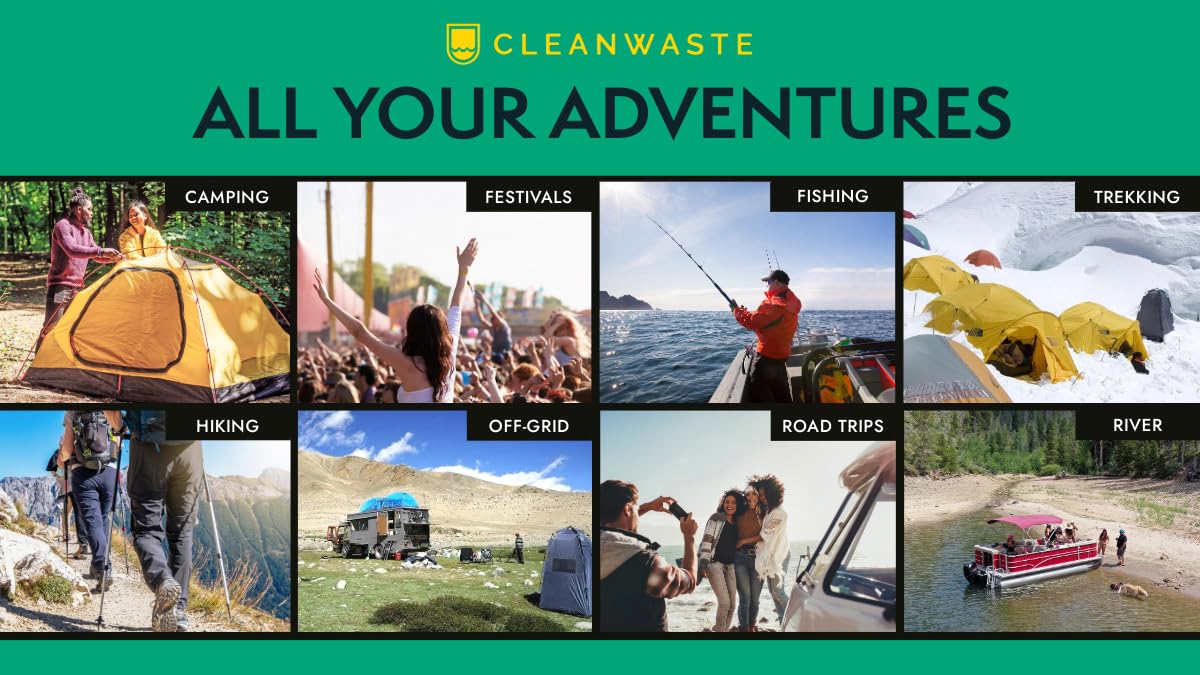 Cleanwaste Green Mountain Kompostierbarer, tragbarer Kulturbeutel, kein Auslaufen, gelierendes Kotpulver mit Geruchskontrolle, Handwischtuch und Toilettenpapier (Camping, Wandern, Outdoor), 12 Stück