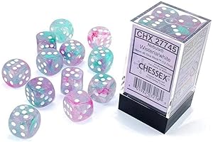 Chessex Nebula 16mm d6 Wisteria/White w/Luminary Dice Block
