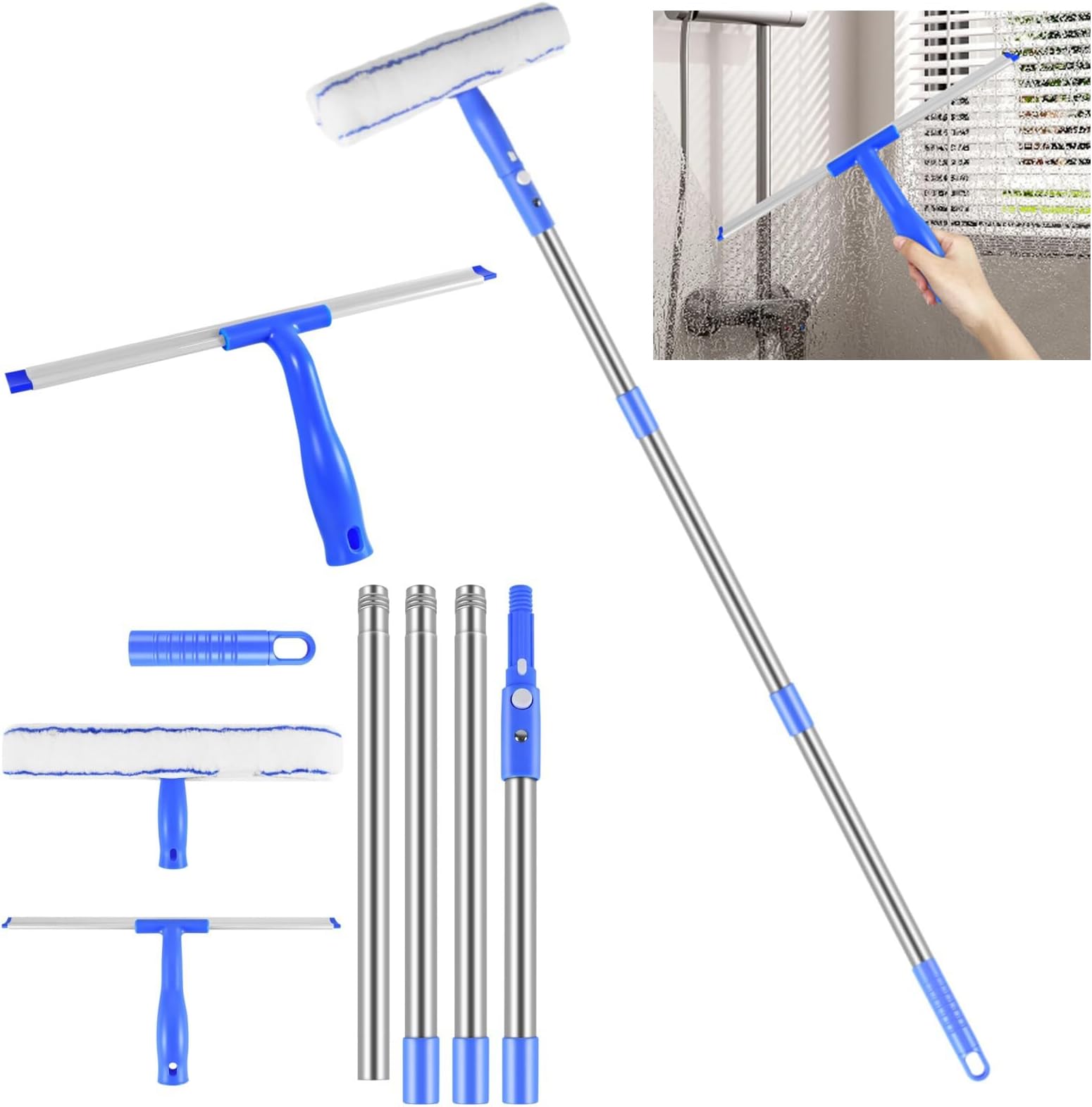 65 Inch Window Glass Cleaning Washing Kit Equipment Pole Squeegee Microfibre Cleaner Window Cleaning Kit for Shower Glass Mirror Door Car