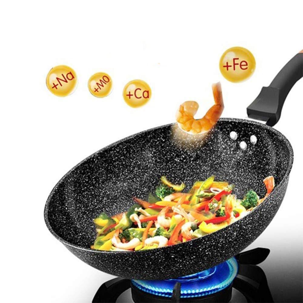 Wok de Aluminio Antiadherente Negro con Vidrio Templado y Tapa Antideslizante Cocina de Inducción de Silicona Fácil de Usar Ergonómico