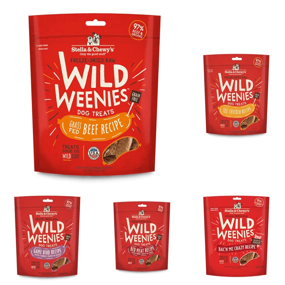 Stella & Chewy's Wild Weenies Dog Treats Small Bag 5 Pack Variety Bundle (Beef, Chicken, Bacon, Red Meat & Gamebird)