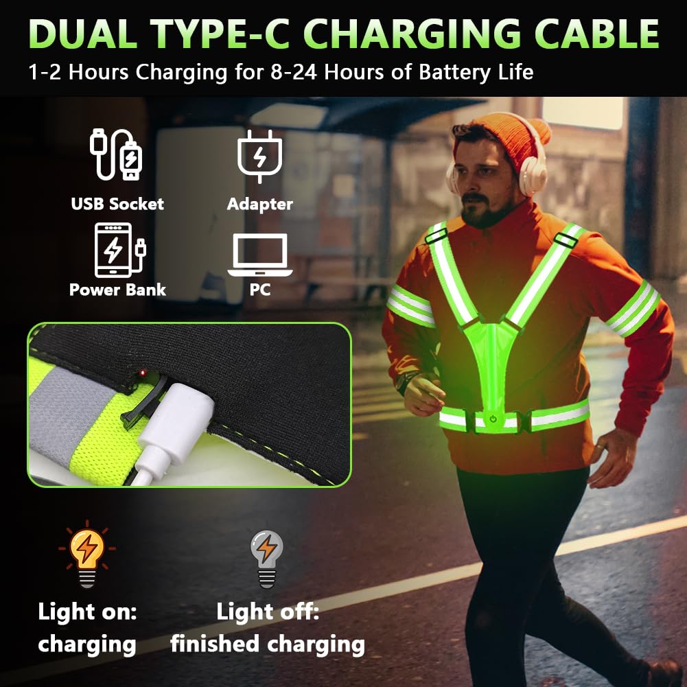 LED Gilet Catarifrangente Ricaricabile USB per Running Ciclismo Jogging Notturni