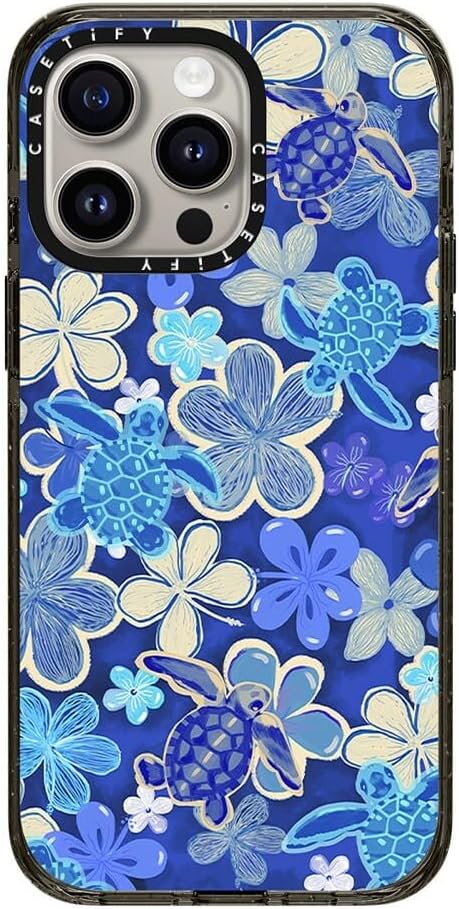 CASETiFY Impact Case for iPhone 15 Pro Max [4X Military Grade Drop Tested / 8.2ft Drop Protection/Compatible with Magsafe] - Flower Prints - Ocean Child by Blackbough Swim - Clear Black
