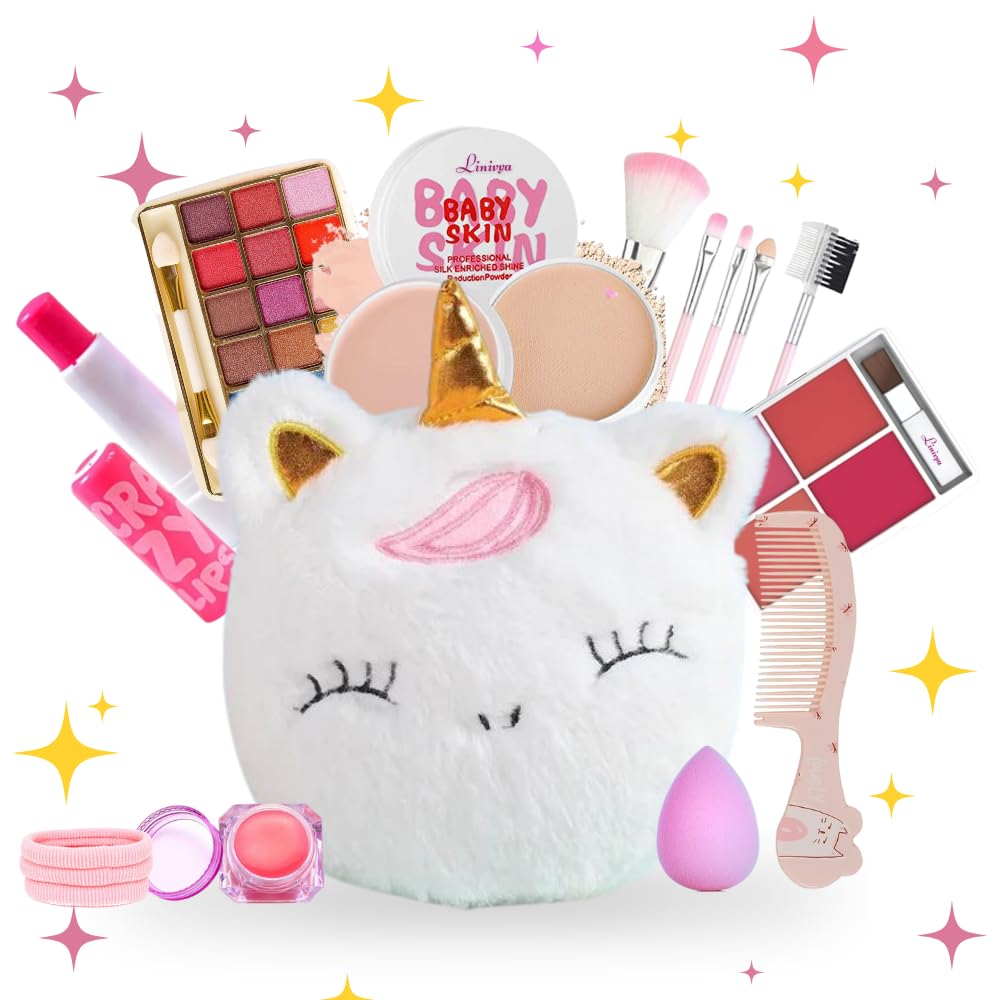 Linivya Kids Real Makeup Kit for Girls & Teens with Unicorn White Bag - Non-Toxic, Safe, Washable - Birthday Gift for 6 7 8 9 10 12 13 14 15 16 Years Old (Pack of 20) (B0DGLX4ZGW) Amazon Price History, Amazon Price Tracker