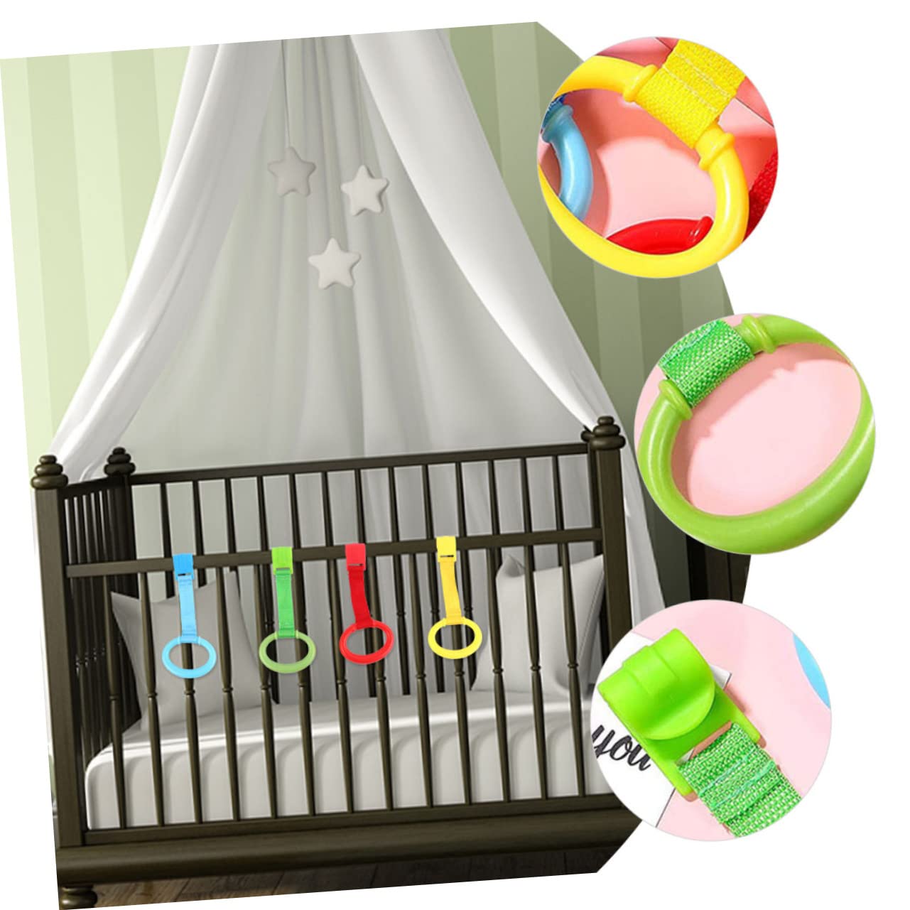 Abaodam Baby Stand up Rings 6pcs Crib Hanging Toys Toddler Activities Safe Learning Tool for Infants