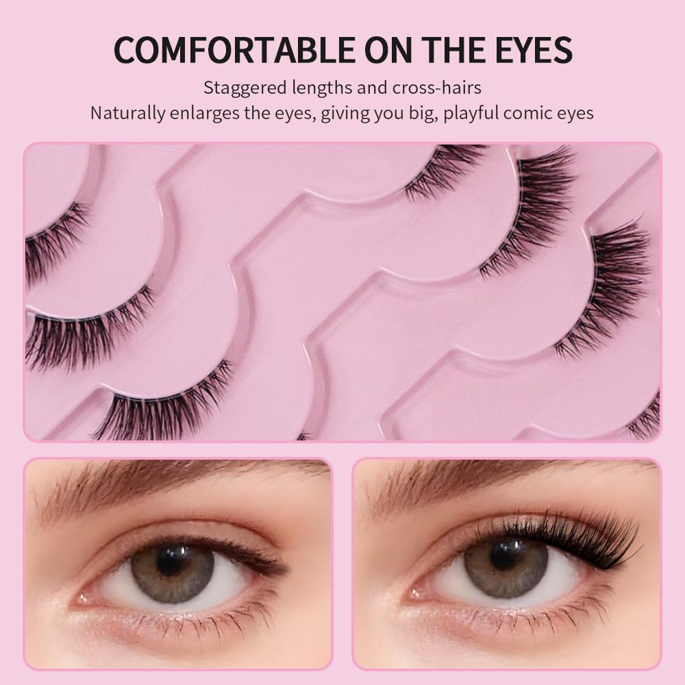 AKARA Ciglia Finte Naturali 10 Paia 3D Mezze Ciglia Finte False Eyelashes Visone Artificiale (BY01)