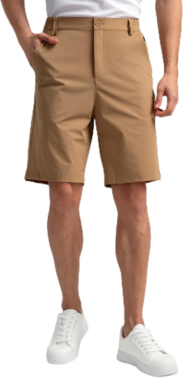 HISDERN AIR 311 Mens Golf Shorts, Lightweight Stretch Dry Fit, 9 Inch Breathable with Elastic Waistband and Zipper Pockets