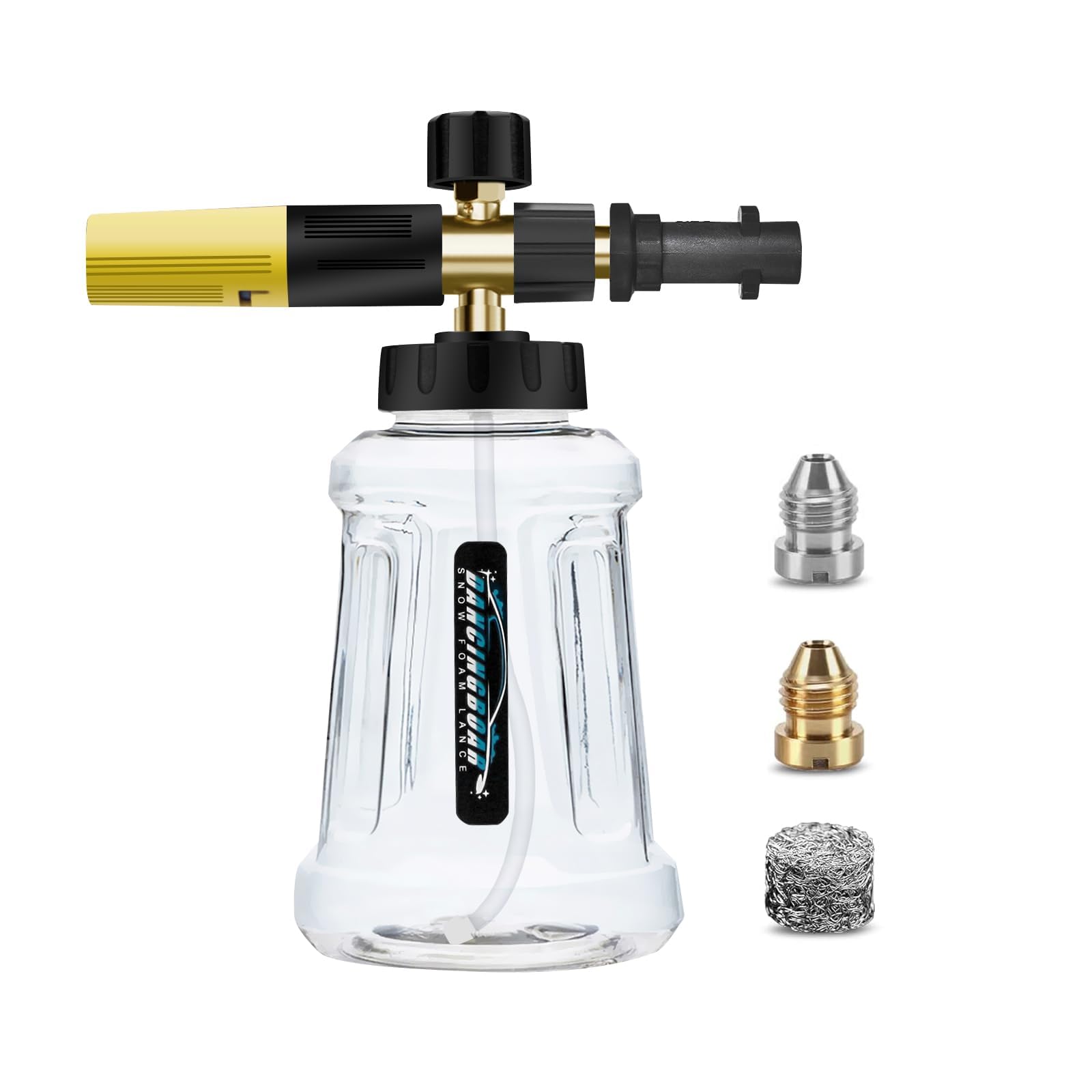 Verbesserte Schaumlanze Schaumkanone für Kärcher K-Serie K2 K3 K4 K5 K6 K7 Hochdruckreiniger, 1L Schneeschaumlanze mit Verstellbarer Schaumdüse für Autowäsche (Schwarz & Gelb)