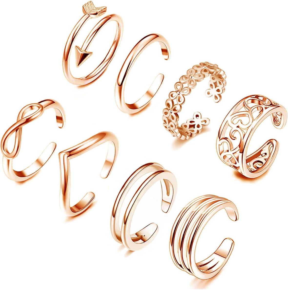KOHOTA12PCS 18K Gold Plated Adjustable Toe Rings for women Summer Beach Open Toe Rings Set Flower Arrow Tail Pinky Band Rings Barefoot Foot Jewelry