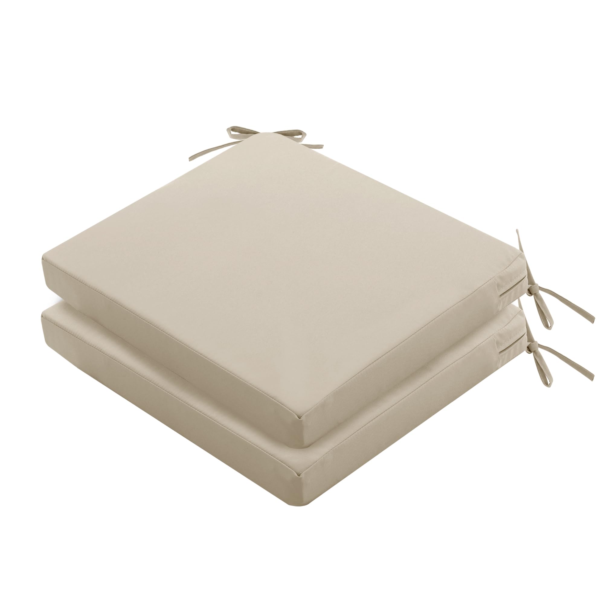 Outdoor Chair Cushions Set of 2: Waterproof & Fade Resistant Seat Cushion for Patio Furniture - 18.5 x 16 x 2 Inch Chair Pads with Ties and Hidden Zipper - Patio Chair Cushion Replacement, Beige