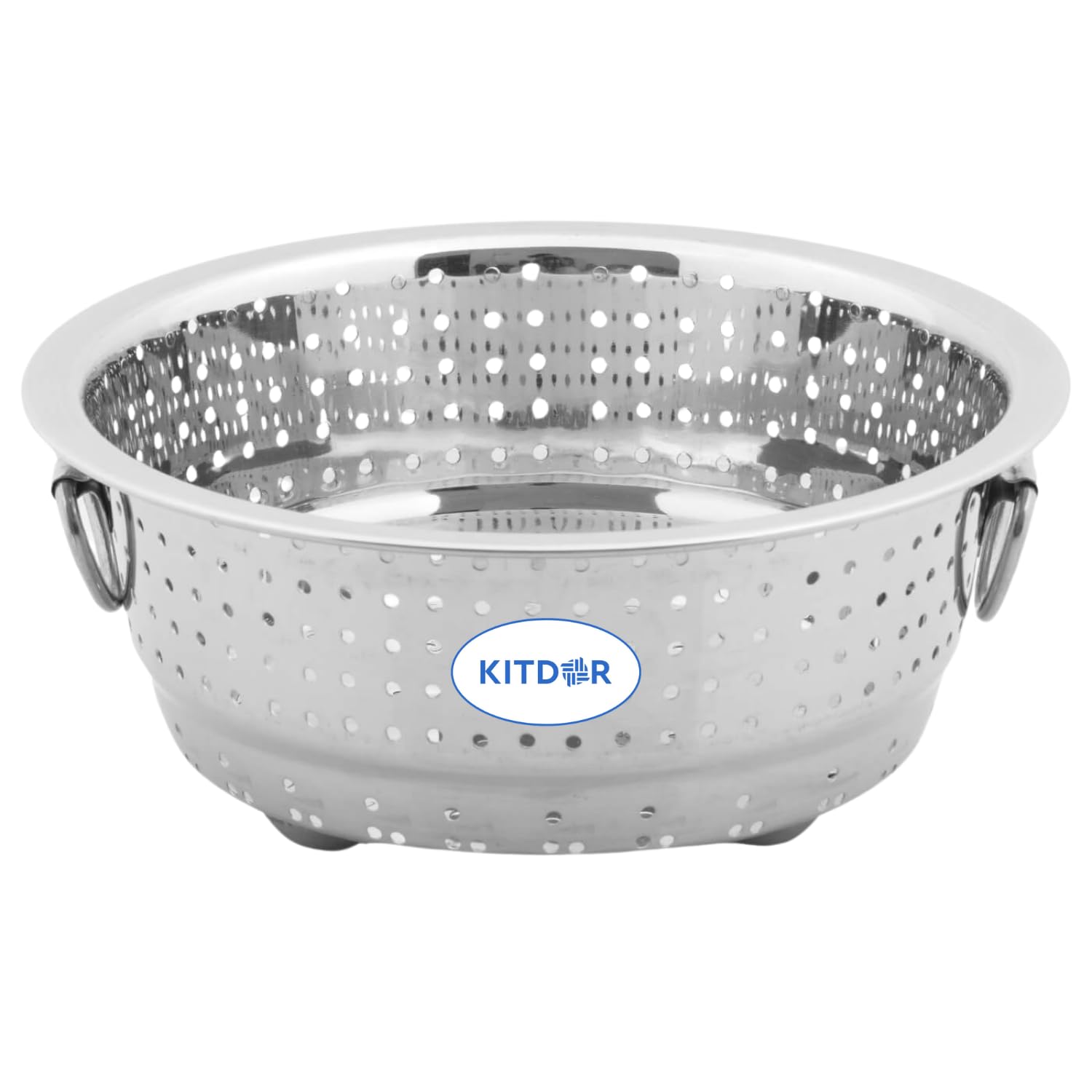 Stainless Steel Rice Strainer for Kitchen (Large) | Steel Colander for Washing Vegetables, Fruits, Rice, Pulses, Noodles and Pasta (1, with Stand and Handles, Extra- Small)