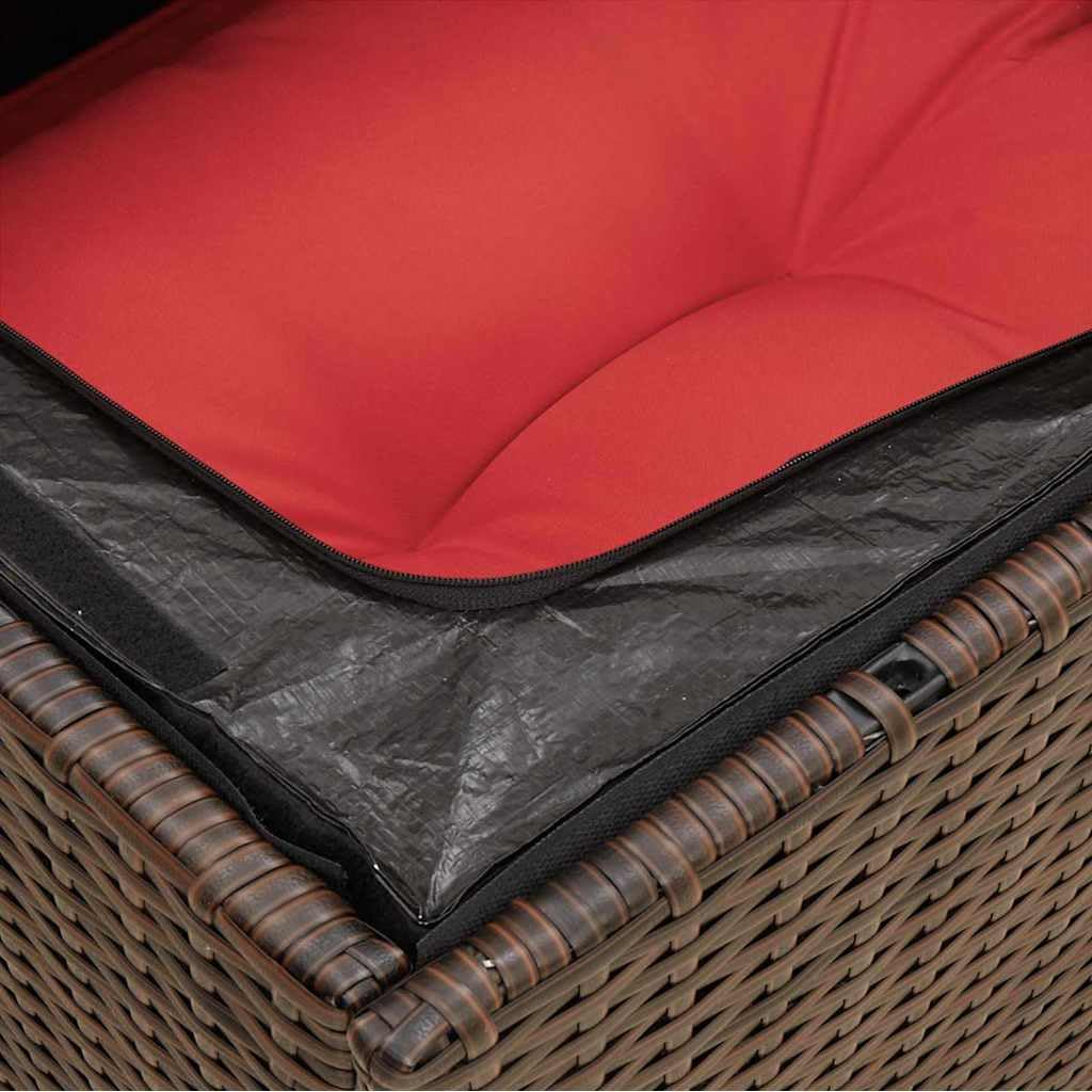 vidaXL Canapé de jardin avec coussin, 3 places, avec compartiment de rangement sous assise, avec housse amovible et lavable, meubles de jardin, meubles de terrasse, en polyrotin marron