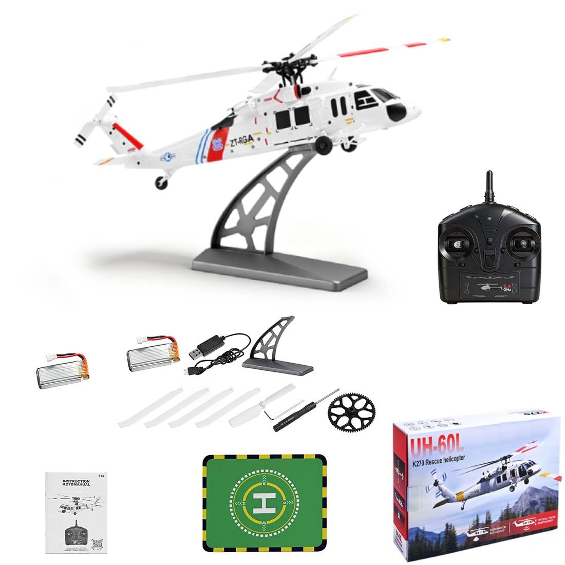 WL K270 Ferngesteuerter Hubschrauber mit Optical Flow, Höhenflug, Fernbedienung, Gyro, 2.4G 4CH Flybarless Militär Flugzeug 6G/3D Stunt Copter Helikopter für Erwachsene