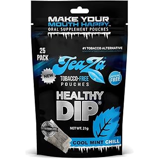 TeaZa Herbal Energy Pouches Tobacco Alternative Nicotine Free Dip, Smokeless Alternative Snuff and Healthy Dip Pouches, Cool Mint Chill (1 Pack) Tobacco Free Chew Premium Crisp Minty Flavor