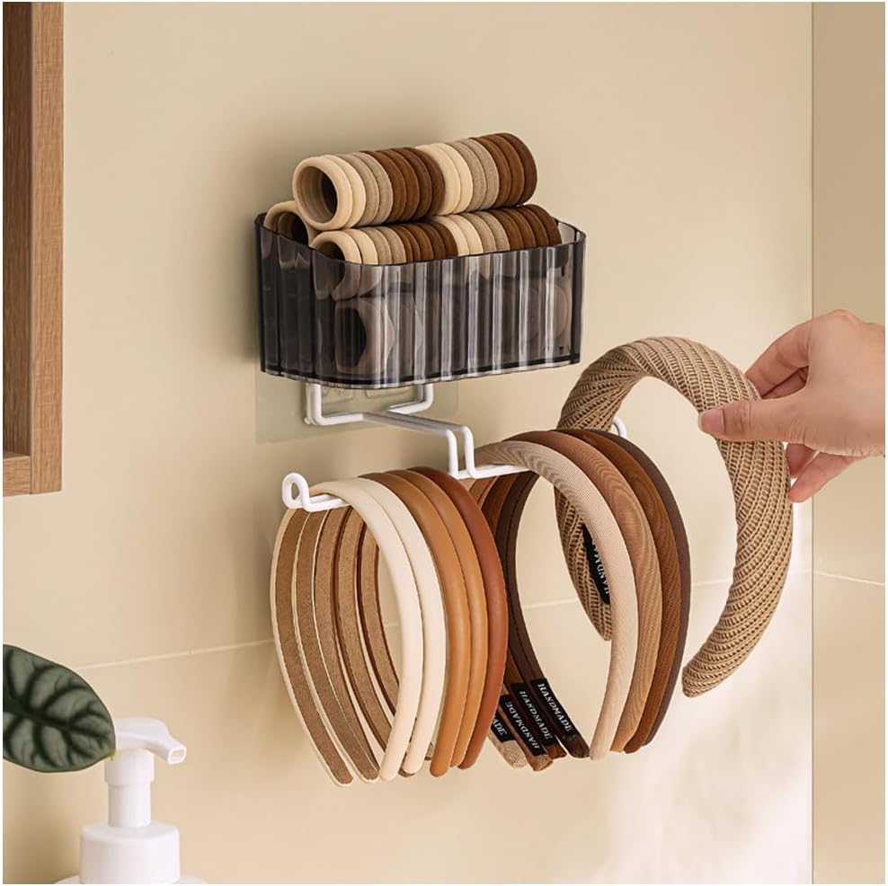 Hggzeg Clear Hanging Headband Organizer Storage, Jewelry Organizer Wall Mounted, Hair Hoop Storage, Necklace Hanger and Claw Clip Holder, for Women and Girls (Grey)
