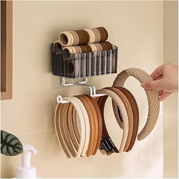 Hggzeg Clear Hanging Headband Organizer Storage, Jewelry Organizer Wall Mounted, Hair Hoop Storage, Necklace Hanger and Claw Clip Holder, for Women and Girls Grey