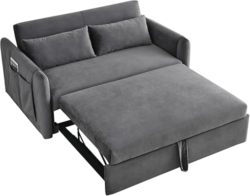 Miniatura 4 de Sofá cama convertible 3 en 1, sofá cama plegable moderno con 2 bolsillos desmontables en los brazos y cama extraíble, sofá biplaza de terciopelo con