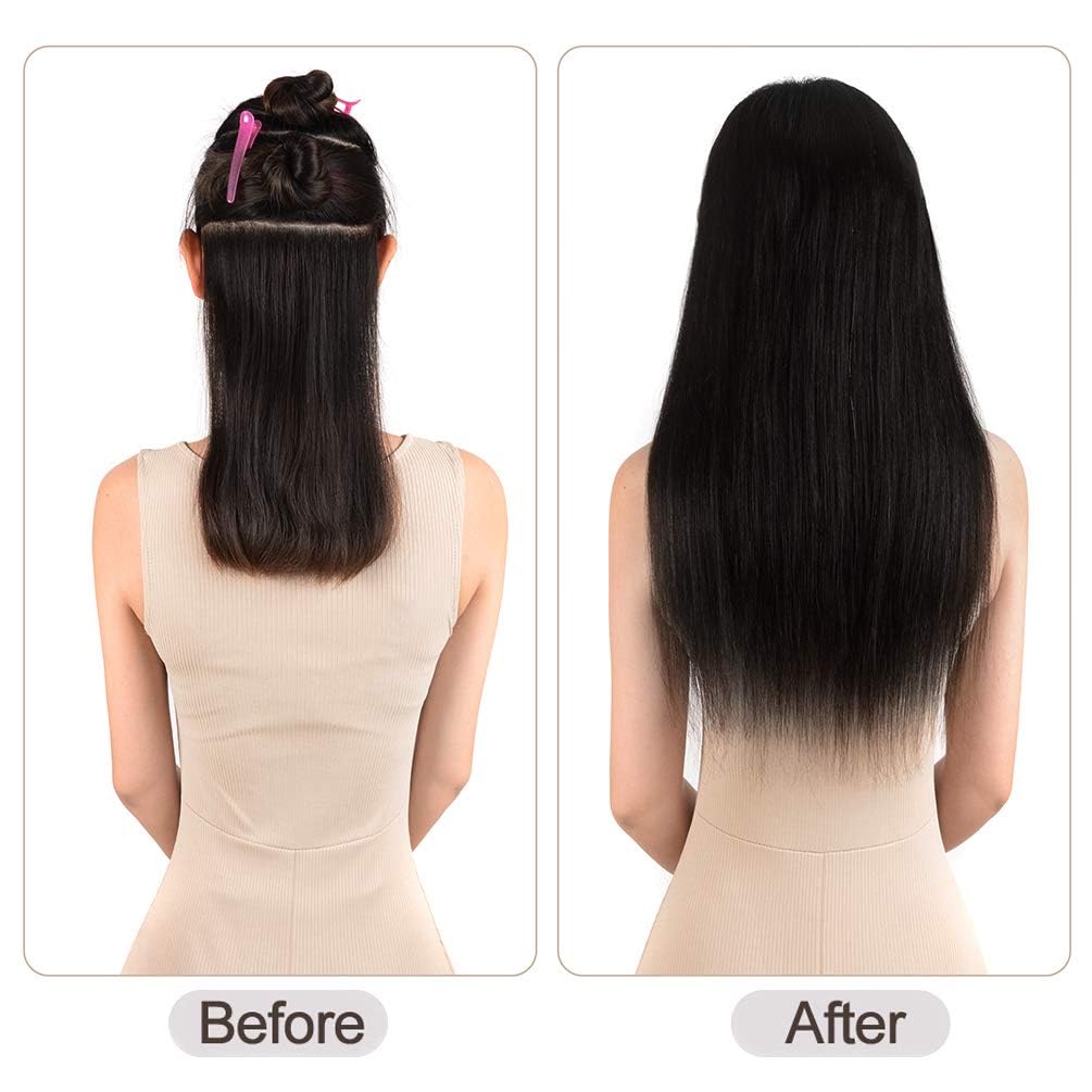 5 Pieces 18" Remy Clip in Hair Extensions Human Hair Chocolate Brown to Honey Blonde Highlight Brown Ombre - Silky Straight Short Thick Real Hair Extensions for Women (18 inches, (4T27) P4, 90grams)