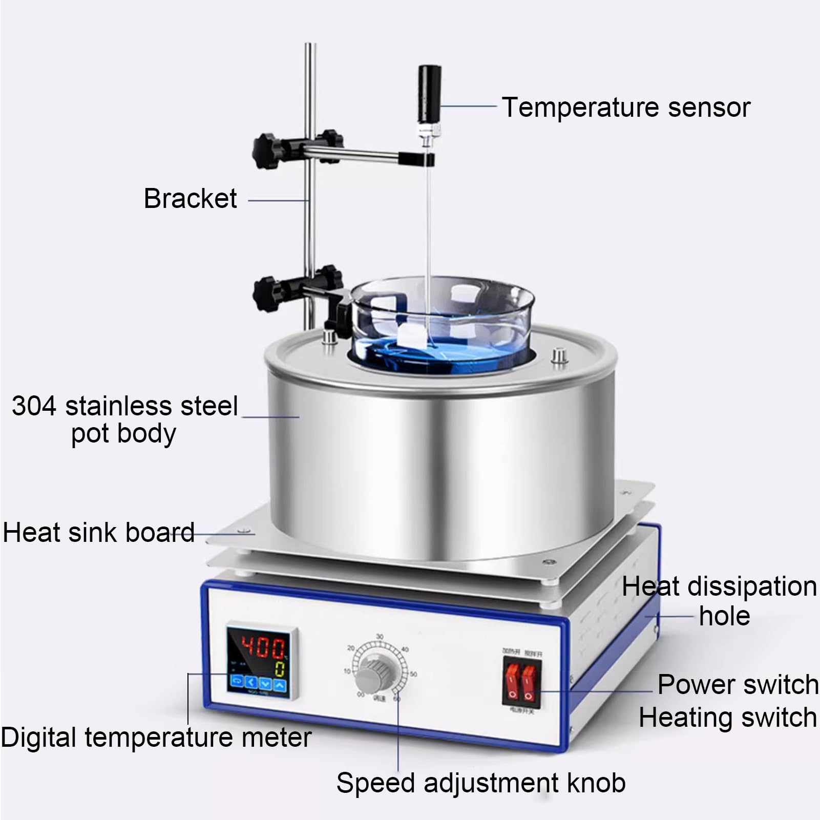 Laboratorio Calefacción De Agitación Magnética, Baño De Agua Y Baño De Aceite Mezclador Temperatura Temperatura De Pantalla Digital, Agitador Placa Caliente 2 Litros, Capacidad Agitación: 2000 Ml