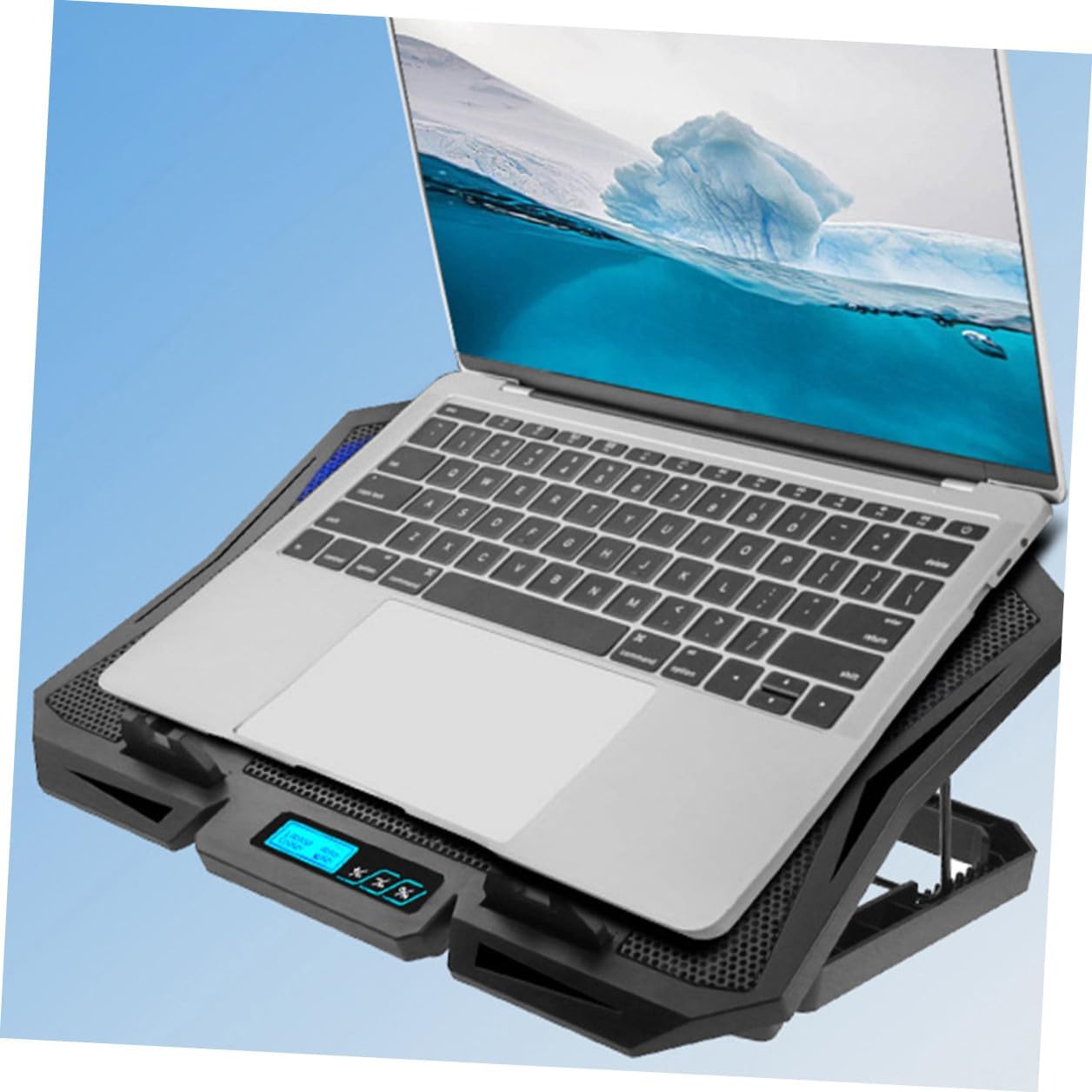 Adjustable Fan Laptop Cooling Pad 15.6-inch Quiet Laptop Stand Cooler Base for Gaming and Office Use with Blue LED Light