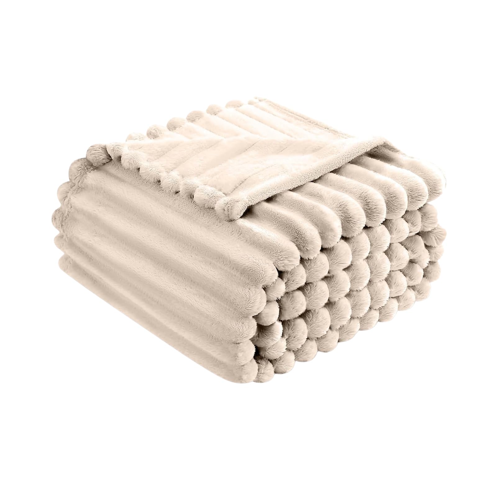 Luxury Chunky Ribbed Throw Blanket - Fluffy Sherpa Fleece, Thermal Warmth & Hypoallergenic - Cozy Extra Large Throws for Sofa, Bed, Couch (Cream, Double (150x200 cm))