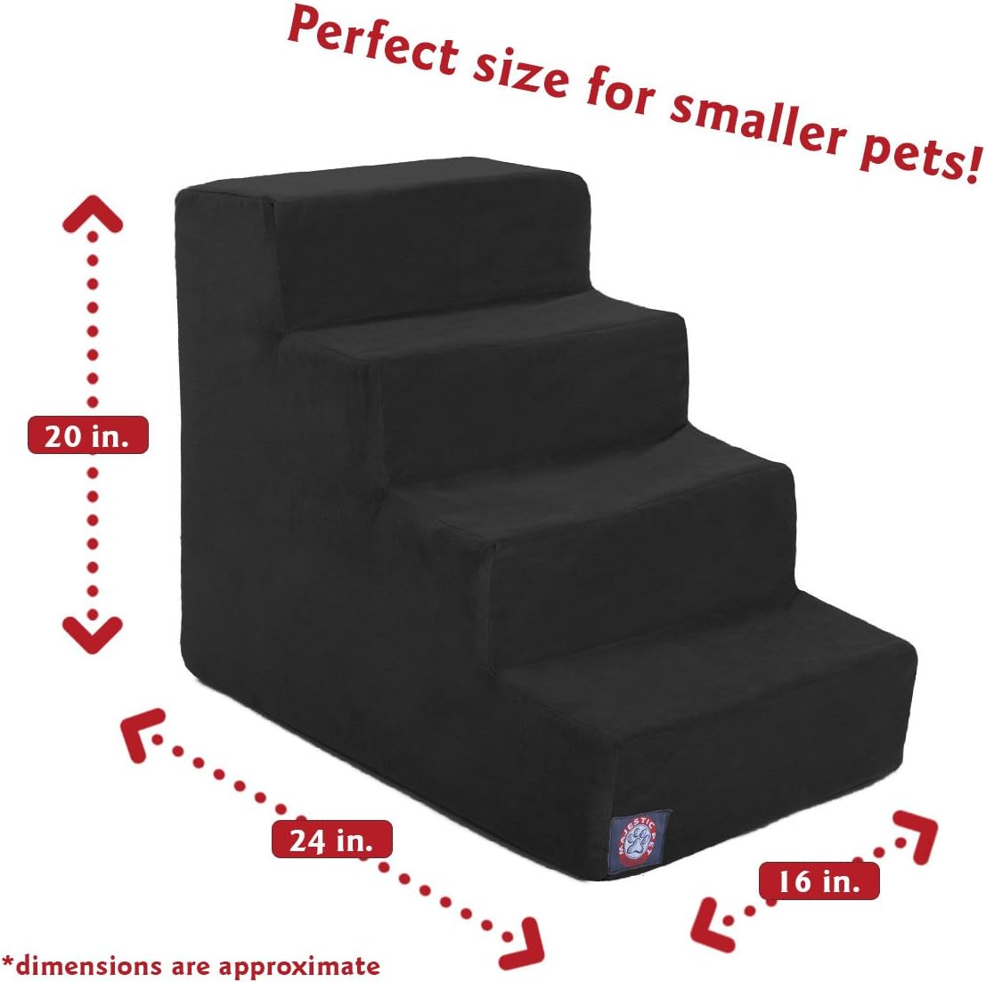 Majestic Pet 4 Step Portable Dog Stairs for Small Dogs to get on Bed Supports 25 lbs or Less – Dog Steps for High Bed with Machine Washable Cover – Pet Stairs for Cats Suede Black