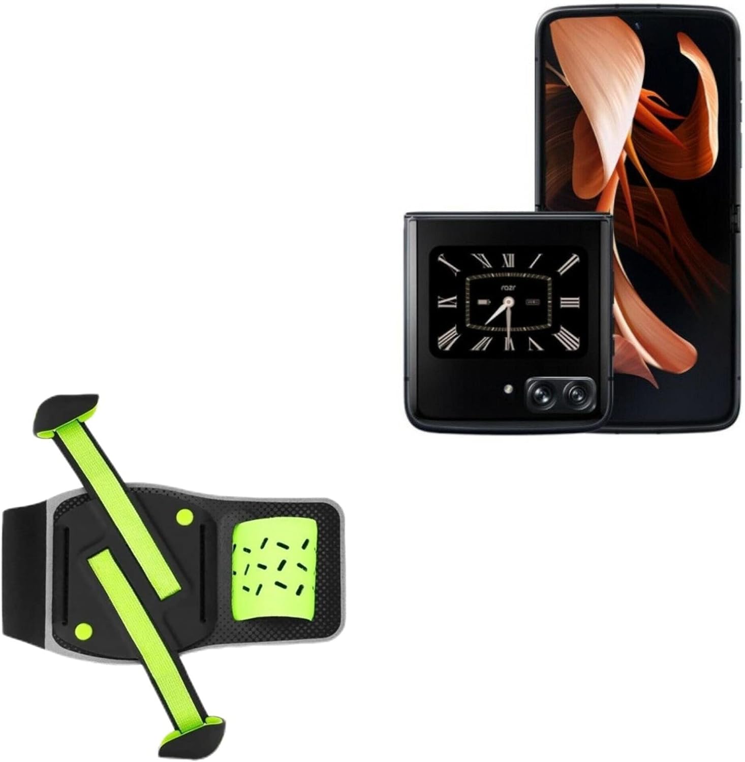 BoxWave Holster Compatible with Motorola Razr (2022) - FlexSport Armband, Adjustable Armband for Workout and Running - Stark Green