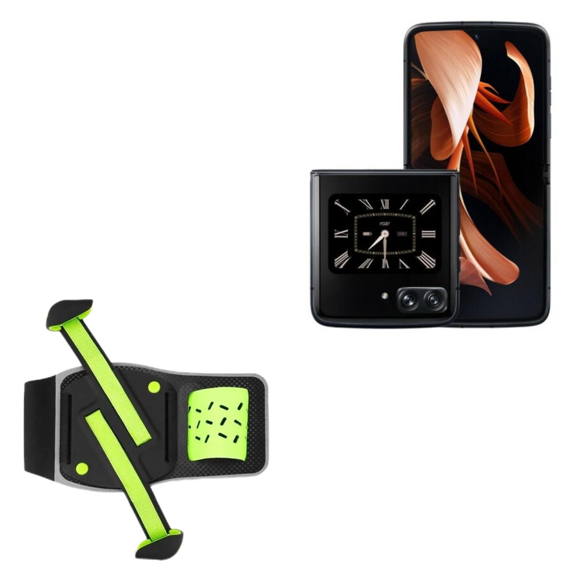 BoxWave Holster Compatible with Motorola Razr (2022) - FlexSport Armband, Adjustable Armband for Workout and Running - Stark Green