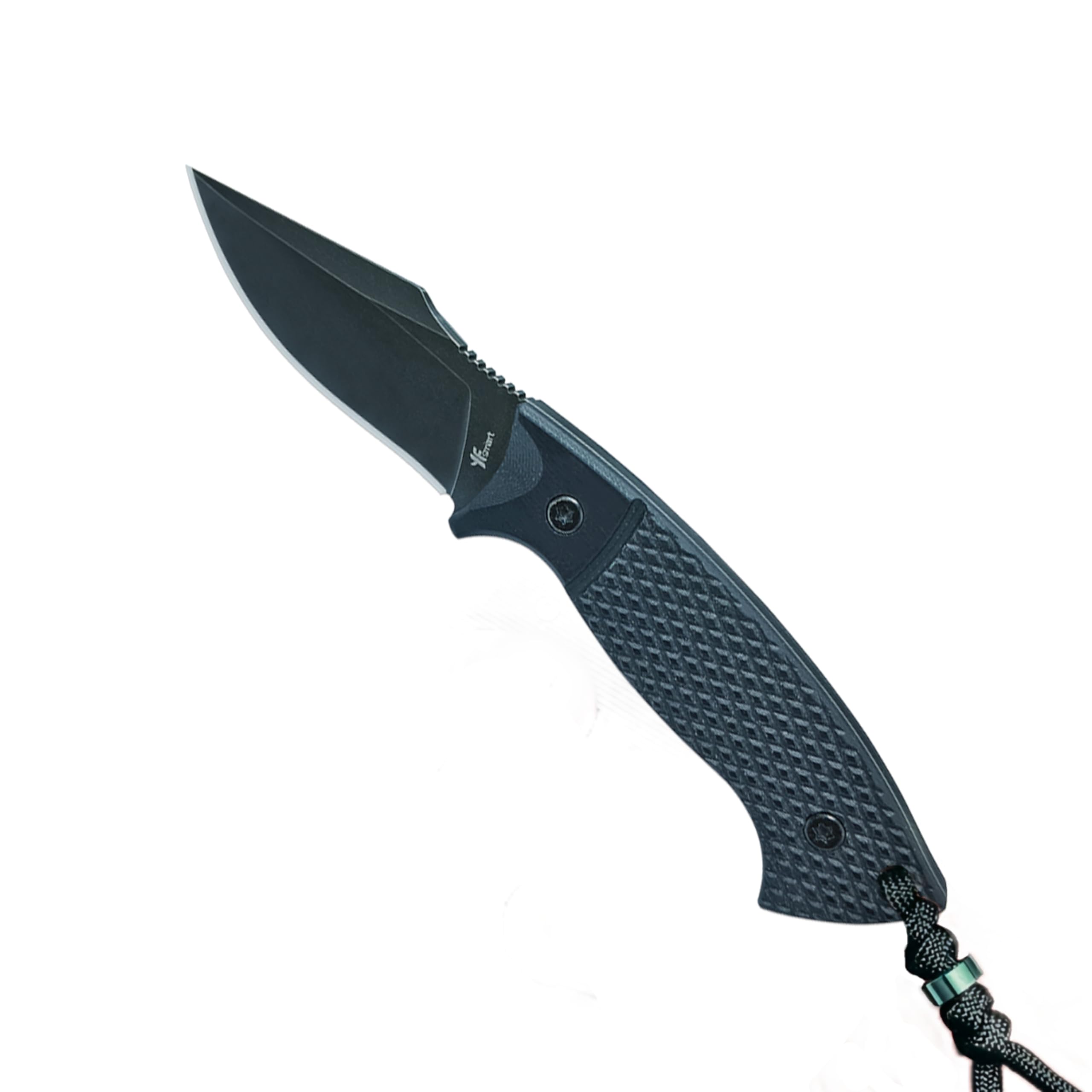 Coltello piccolo con lama fissa: coltello EDC compatto con lama arpione lunga 7,2 cm, manico G-10 testurizzato, ontano continuo, finitura stonewash scuro, fodero stampato a iniezione e Gü