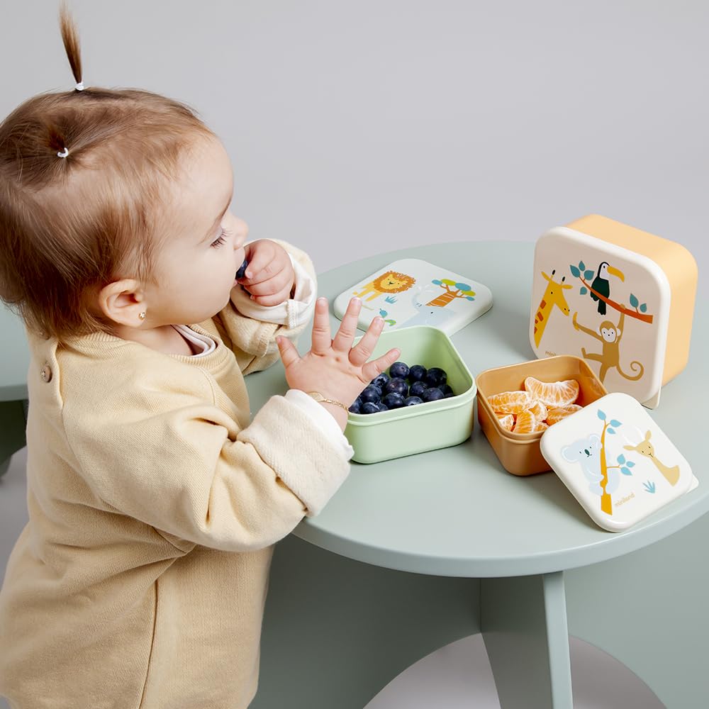 Miniland Set 3 Contenitori per Alimenti per Bambini, Scatole Pranzo Impilabili, Lavabili in Lavastoviglie, Senza BPA