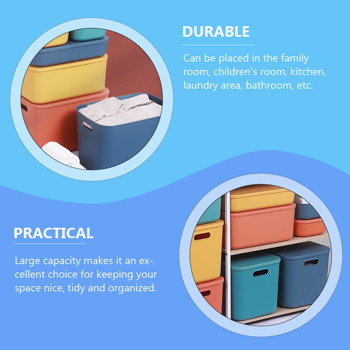 Contenitore Impilabile in Plastica con Coperchio e Maniglie Scatola Portaoggetti in PP per Abbigliamento e Giocattoli Organizer Casa Multiuso per Cameretta e Armadio Blu