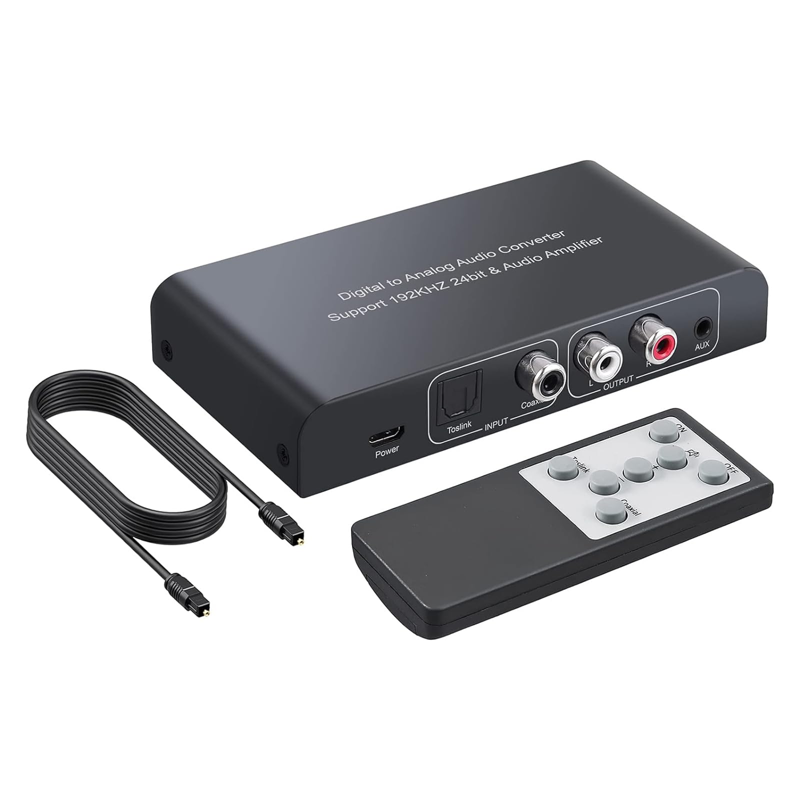 PROZOR DA Wandler 192kHz DAC Konverter Digital zu Analog Audio Konverter Stereo L/R RCA 3.5mm Audio Adapter mit Fernbedienung Unterstützt Lautstärkeregler/Mute/Power ON oder Off